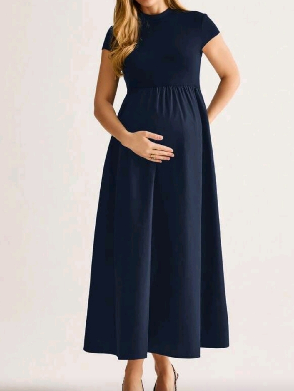Navy Blue Maternity Maxi Dress  Short Sleeve Size XL